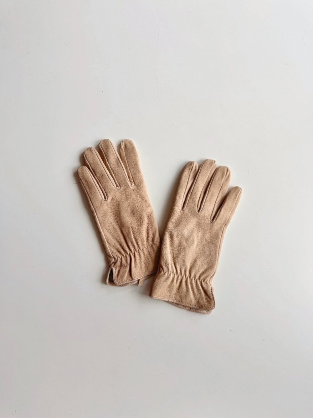 PARIS GLOVE Nude Tan Leather Elastic Cuff Knit Lined Gloves, Size 8